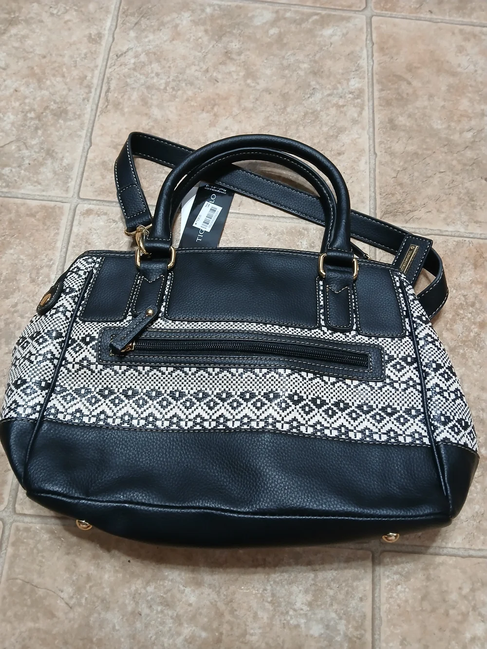 Tignanello Black&Cream Woven-Accent Satchel With Detachable Strap, New With Tags